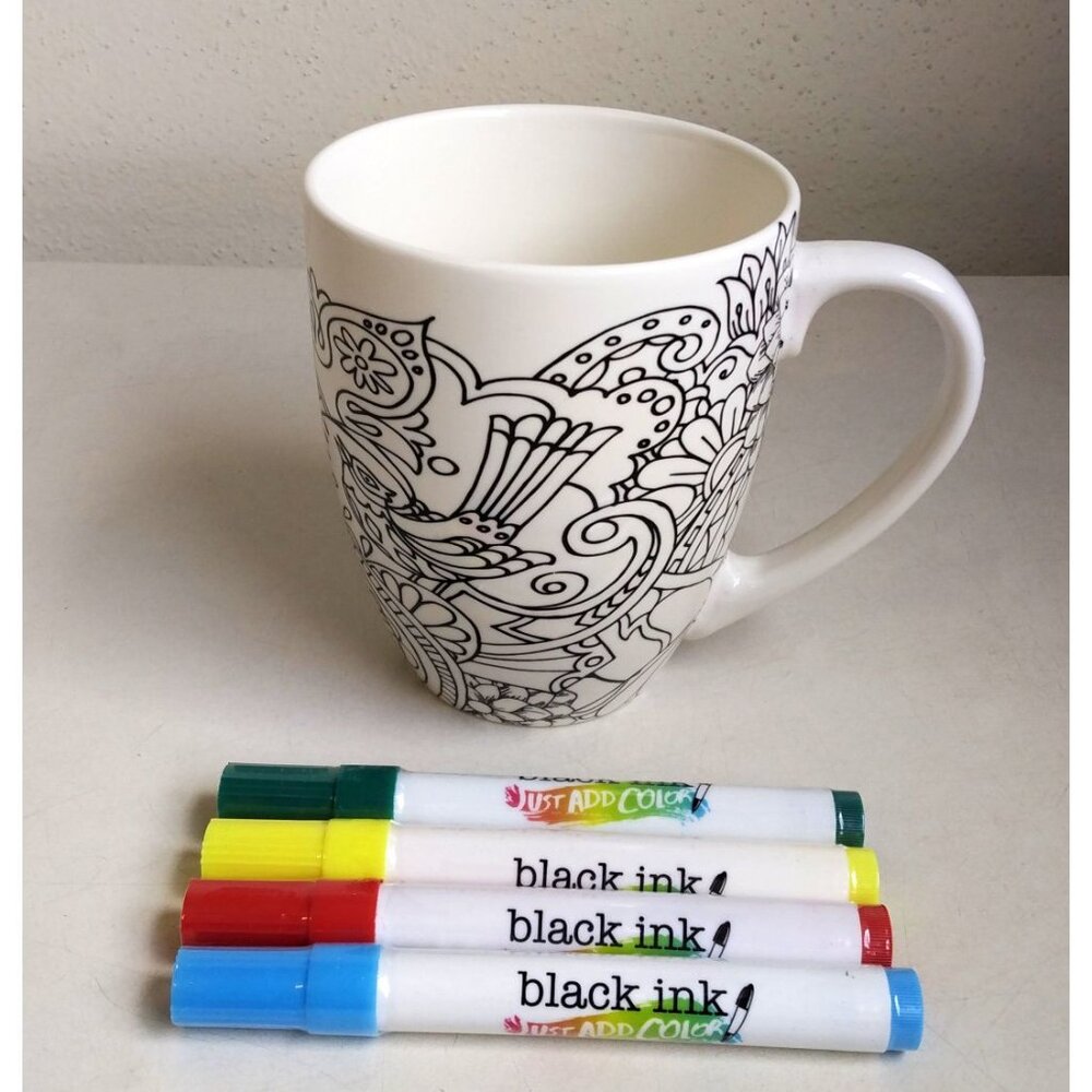 Just Add Color Floral Coffee Tea Mug 18oz by Evergreen